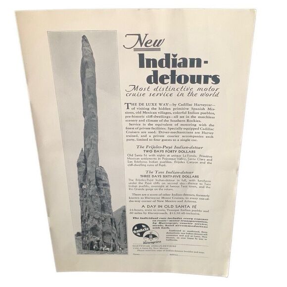 Vintage 1930 Santa Fe Harveycar Indian Detours Ad Advertisement - Picture 2 of 4